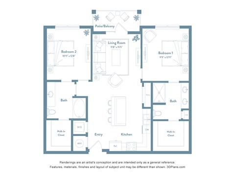 Two bedroom B1 floorplan